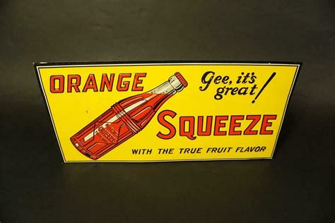 Nos Early 1930s Orange Squeeze Soda Single Sided Embossed Tin