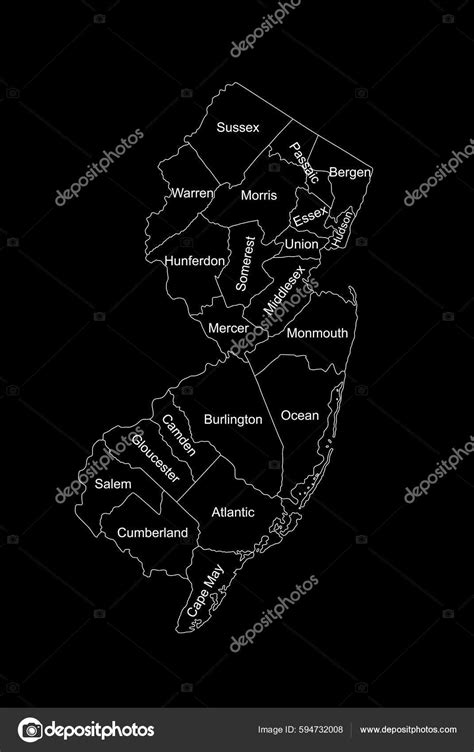 New Jersey Map Vector Silhouette Illustration Isolated Black Background
