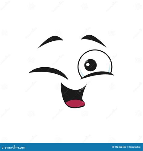 Cartoon Smiling Face Funny Emoji With Wink Eye Stock Vector