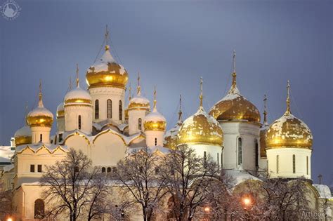 Snow Covered Golden Domes Of Moscow Kremlin In Twilight Artlook