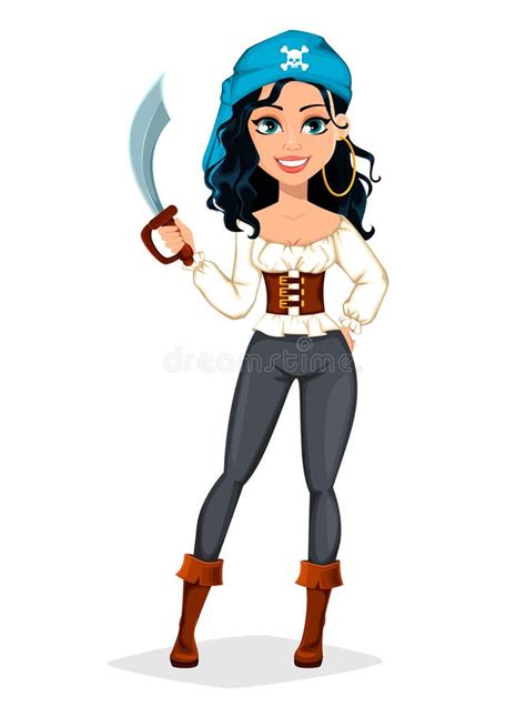 Pirate Woman Beautiful Lady Cartoon Character Stock Vector