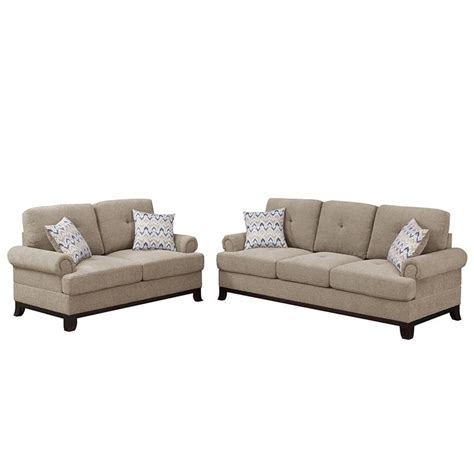 Poundex Furniture 2 Piece Chenille Sofa And Loveseat Set In Camel Tan