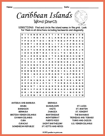 Caribbean Islands Word Search