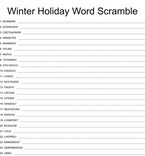 Winter Holiday Word Scramble Wordmint