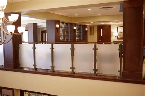 Between the columns of the steel railings can be placed glass panes in different shapes, thickness and colors. Frosted Glass Railing - Viewrail