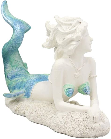 Ebros T Nautical Capiz Blue Tailed Siren Mermaid With Seashell And