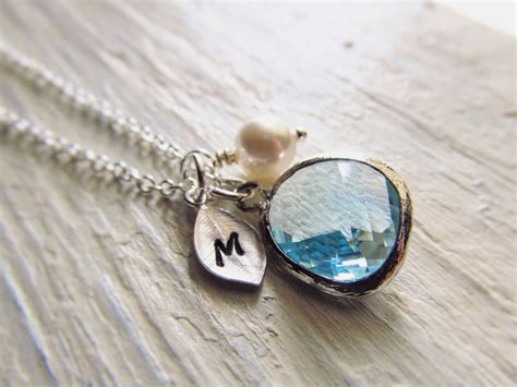 Aquamarine Necklace March Birthstone Necklace Personalized