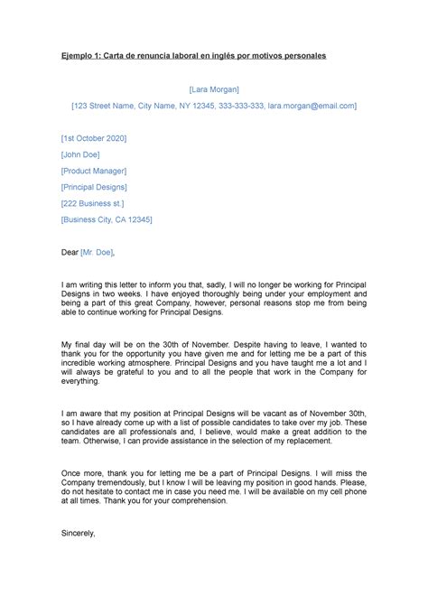 Resignation Letter Carta De Renuncia En Ingles Sexiz Pix