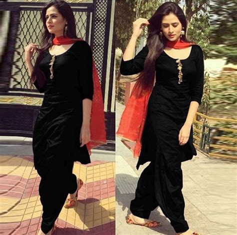 Plain punjabi suits with banarasi dupatta designs ll latest simple stylish look ideas. Black Suit With #Contrast #Dupatta | plain black salwar ...