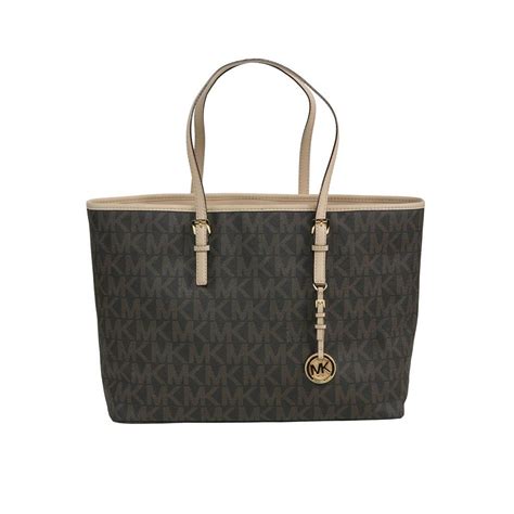 Michael Kors Medium Jet Set Travel Logo Monogram Tote Brown