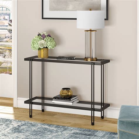 Evelynandzoe Contemporary Metal Console Table With Glass Top Walmart