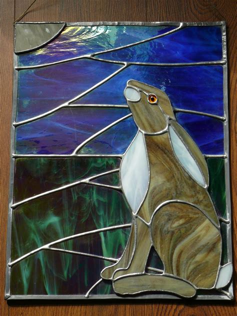 Gazing Hare Stained Glass Panel Dragonfly Glass Art