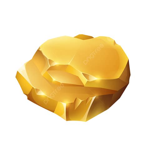 Gold Nugget Mineral Boulder Stone Rock Cartoon Isolated Gold Nugget