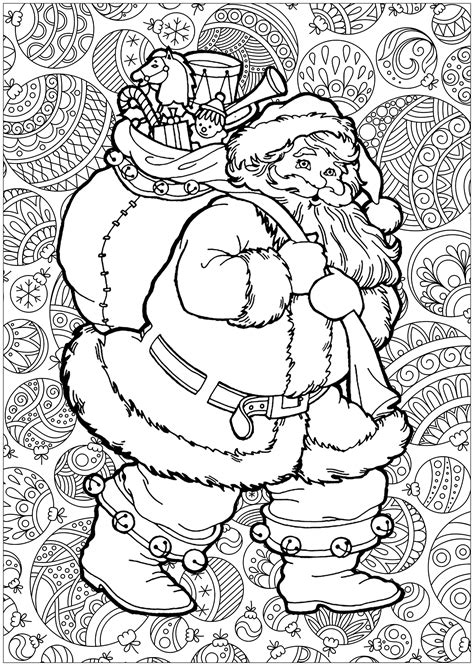 Pere noel avec fond  Noël  Coloriages difficiles pour adultes