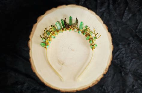 Peridot And Gold Celestial Crown Crystal Point Halo Gemstone Crown