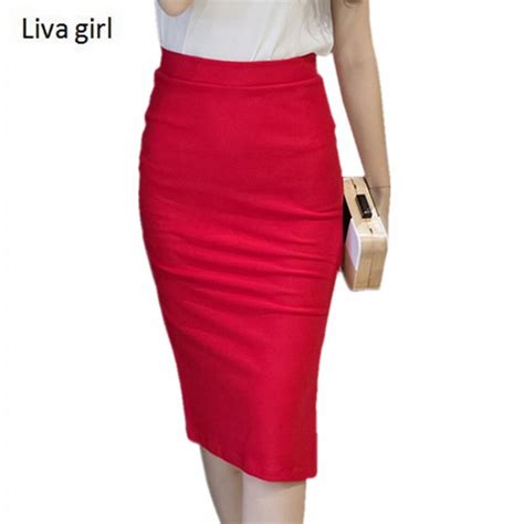 Buy Womens Red Skirts 2018 Spring Elastic Elegant Sexy High Waist Skirt Black