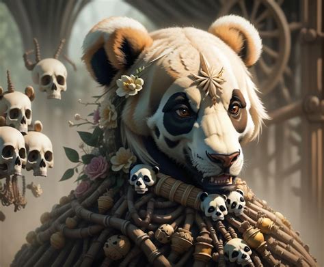 Premium Ai Image A Panda With Skulls And Skulls On It