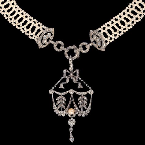Antique Jewellery Rare Edwardian Platinum Diamond And Natural Pearl