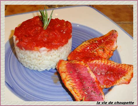 FILETS DE ROUGETS AU FOUR TOMATES VIN BLANC ET RIZ
