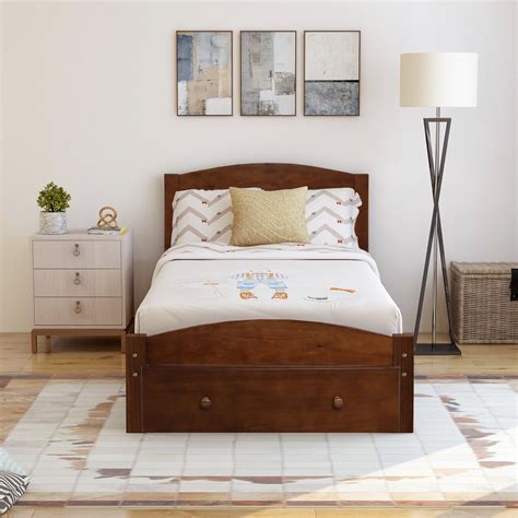 JUMPER Twin Bed Solid Wood Platform Bed with Headboard Bed ...