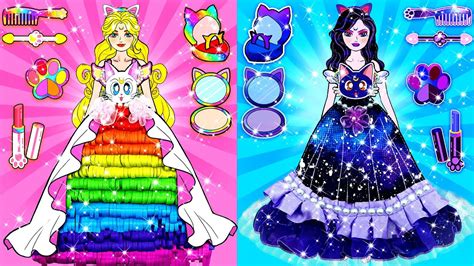 🐾paper Diy🐾 Rainbow Rapunzel Vs Purple Raquelle Prom Dresses