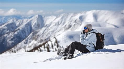 Premium Ai Image Skier Sitting On The Snow With His Snowboard In Hand