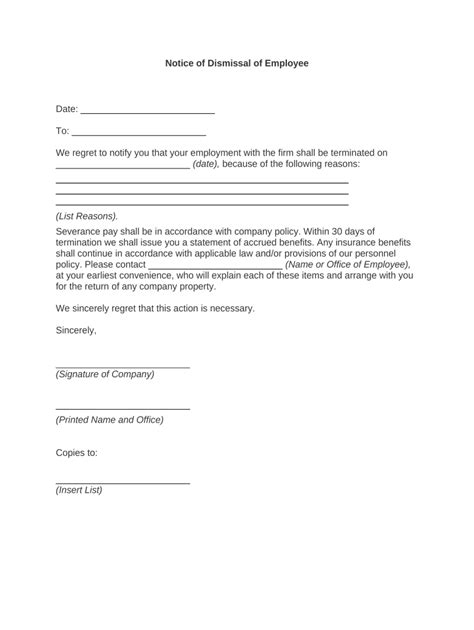 Letter Of Dismissal Template