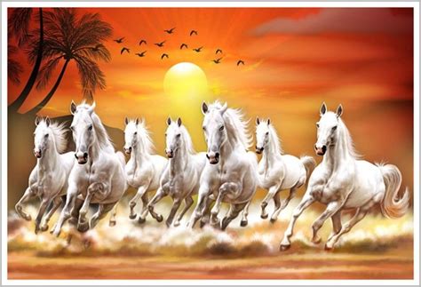 Lucky Seven Horses Running Vastu Paper Poster Paper Print Animals