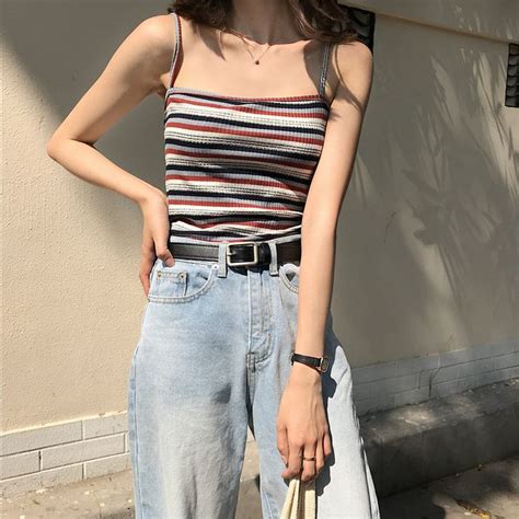 Striped Crop Top Colorful Pu27 Crop Top Outfits Fashion Korean Fashion