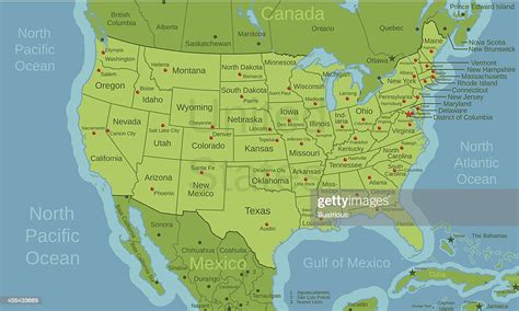 Usa North American Map With Capitals And Labels Stockillustraties