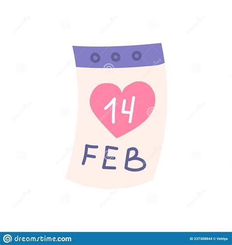 Calendar February 14 Valentines Day Vector Flat Illustration Stock Vector Illustration Of