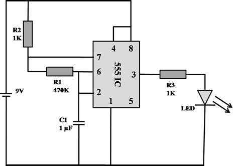 When triggered, the timer stays on until capacitor c2 charges to 2/3 the supply voltage through resistor r3 and two potentiometers, r4 and r5. LED Flasher using 555 timer IC