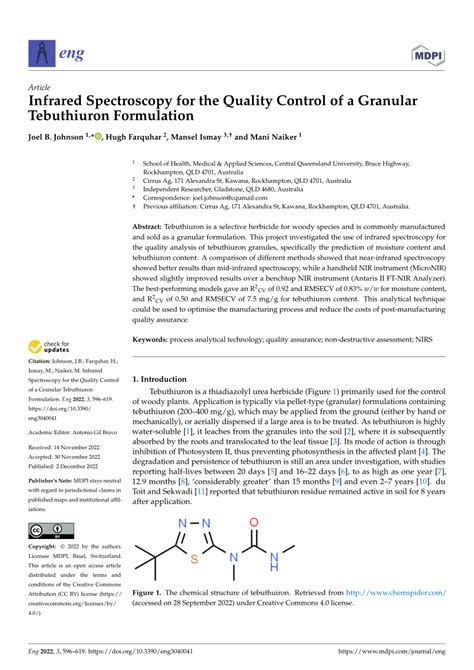 Pdf Infrared Spectroscopy For The Quality Control Of A Granular Tebuthiuron Formulation