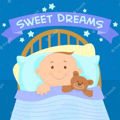 Adorable Little Boy Lying In Bed With A Teddy Bear Premium Vector