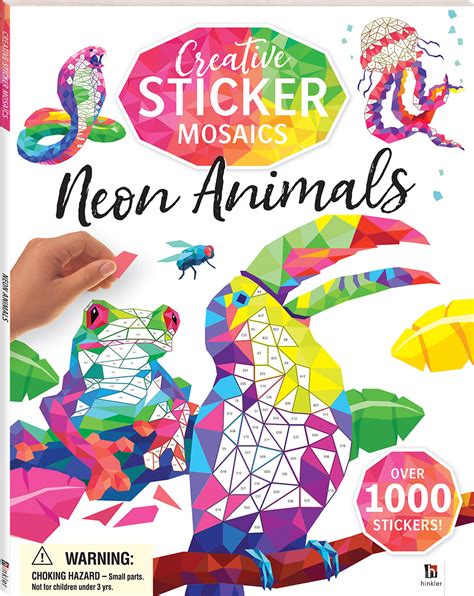 Creative Sticker Mosaics Neon Animals Books Adult Colouring