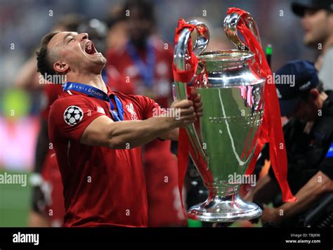 Liverpool S Xherdan Shaqiri Lifts The Trophy After The Final Whistle