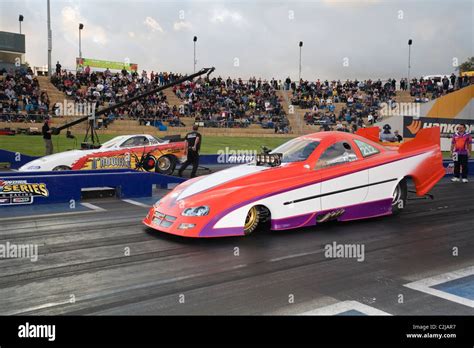 Two Drag Racing Cars Line Up Ready To Race At The Track Stock Photo Alamy
