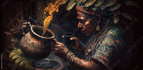Indigenous Woman Brewing Ayahuasca Which Is A Psychoactive Brew