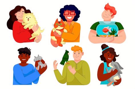 Premium Vector Cartoon People With Pets