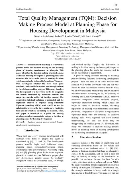 New homes in malaysia are warrantied against defects for a certain period, as set by the housing development act (hda). (PDF) Total quality management (TQM): Decision making ...