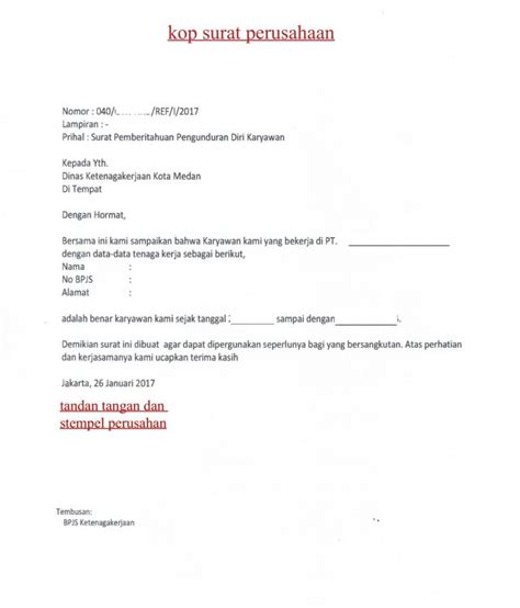 Perfect Contoh Form Surat Pernyataan Bpjs Ketenagakerjaan 48 Di Format