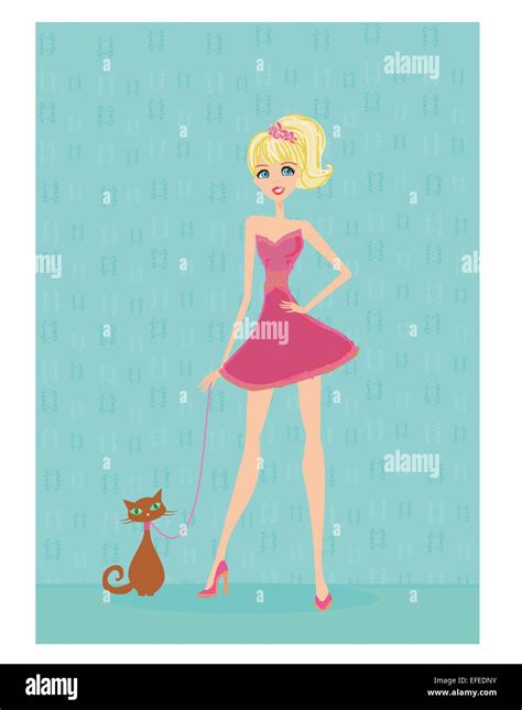 Sweet Girl And Her Cat Stock Vector Image And Art Alamy