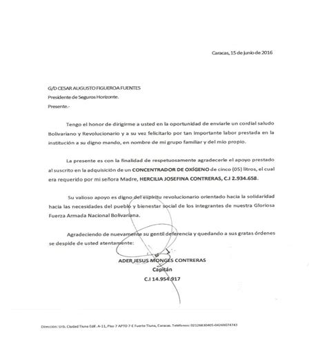 Carta De Agradecimiento Seguros Horizonte Sa