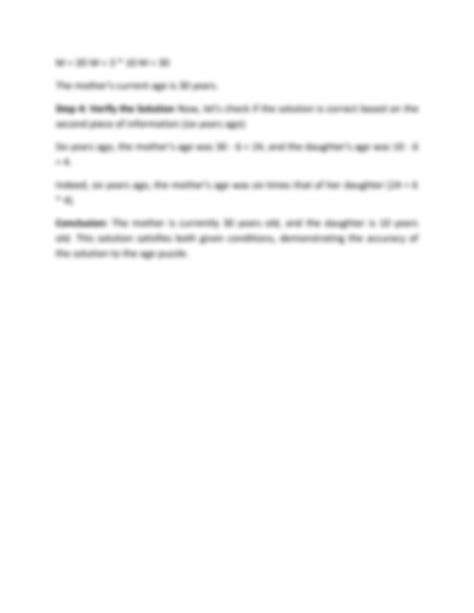 SOLUTION: Solving the mother and daughter age puzzle - Studypool