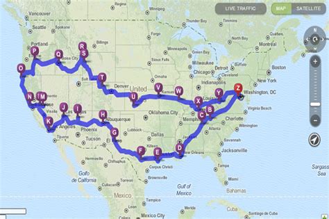 Cross Country Road Trip Map Map Of The World