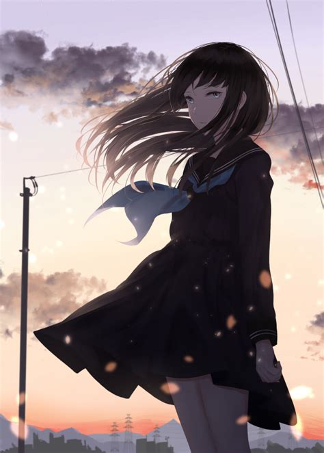 Download 2048x1536 Anime Girl School Uniform Wind Brown