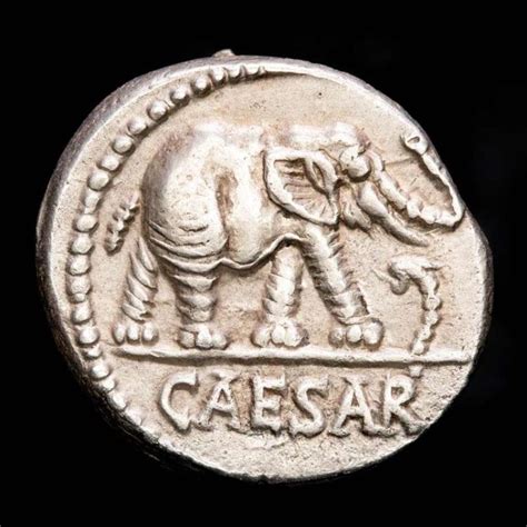Now, free of the chains of his former masters, he. Julius Caesar. Silver denarius. - Elephant trampling ...