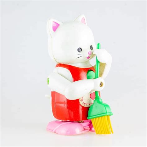 Hello Kitty Bootleg Vintage Plastic Wind Up Sweeping Cat C1980 Empire Made On Ebid United