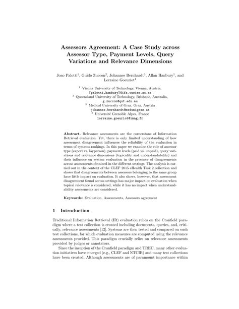 Pdf Assessors Agreement A Case Study Across Assessor Type Payment