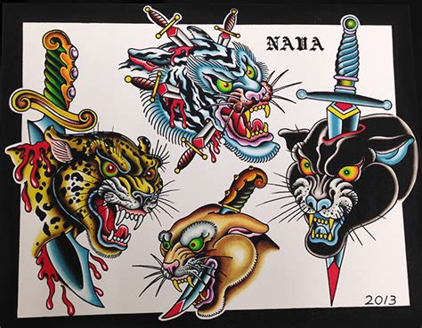 Amerikanischer Traditioneller Panther Tattoo Flash
